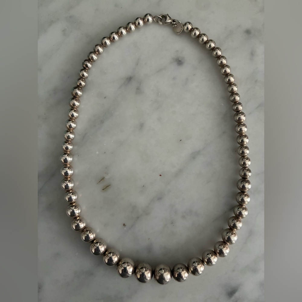 Tiffany & Co. Hardware Graduated Sterling Silver Bead Necklace